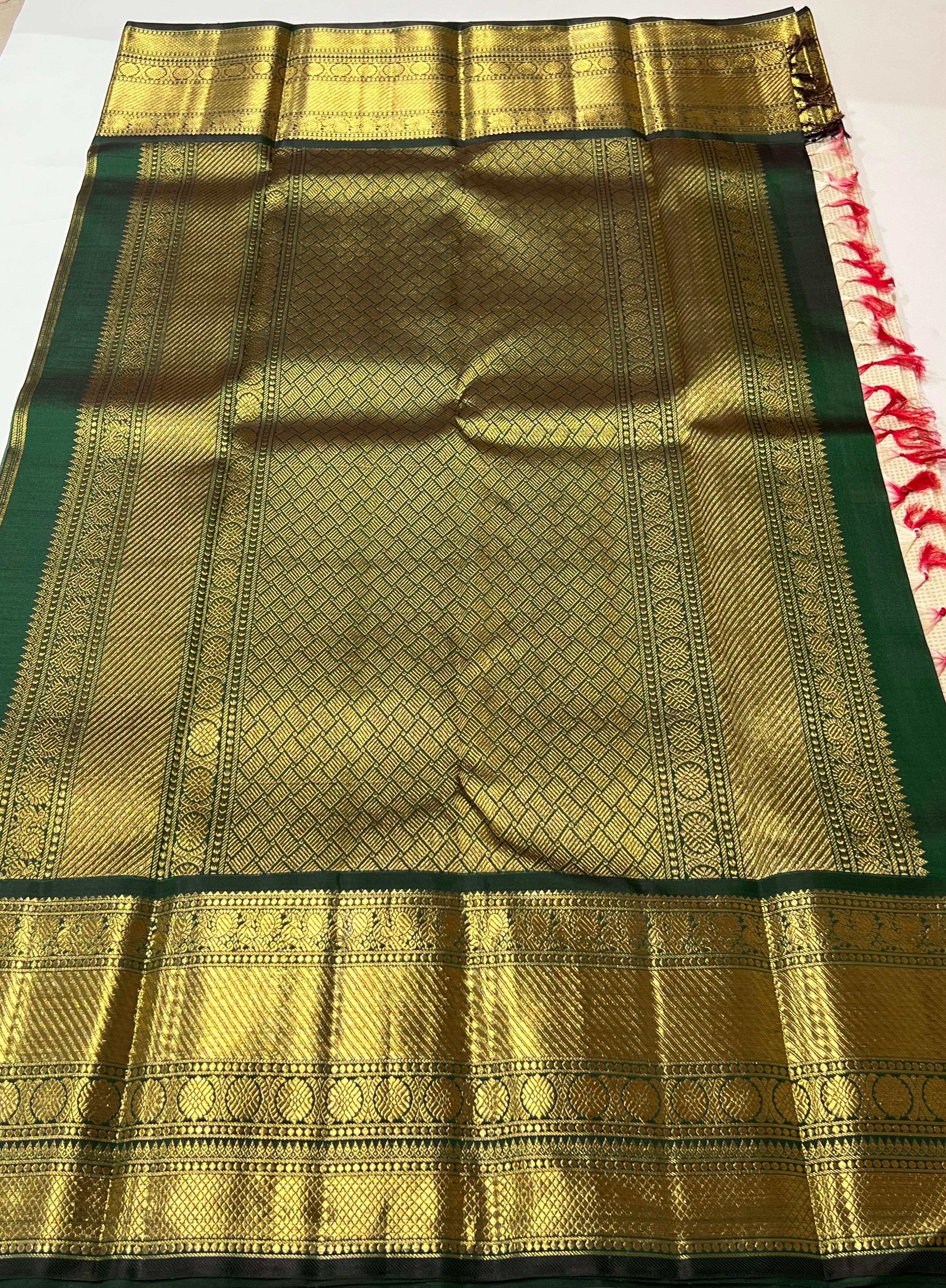 Offwhite and Green Kanjeevaram silk saree