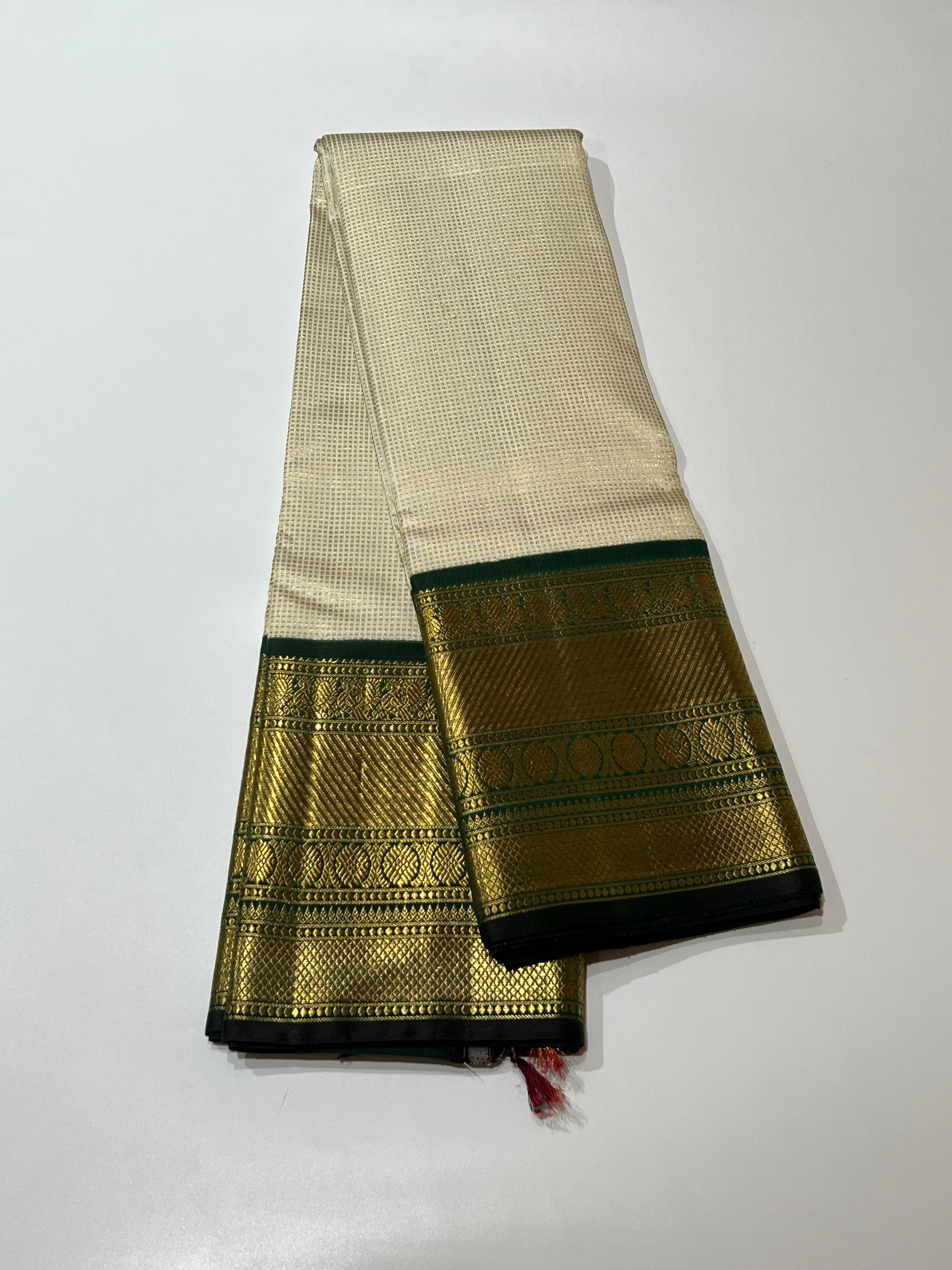 Offwhite and Green Kanjeevaram silk saree
