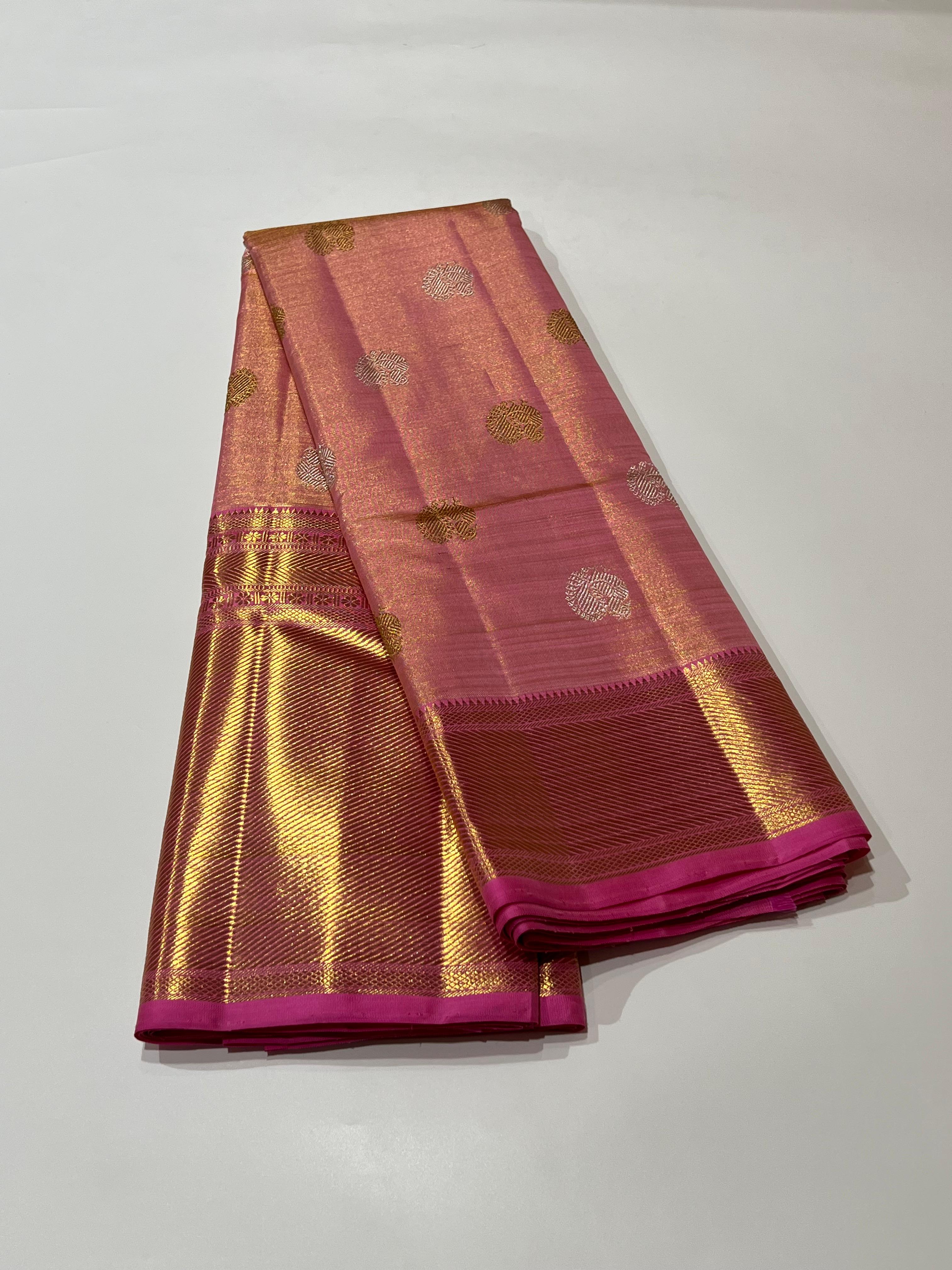 Peach and golden Kanjeevaram silk saree