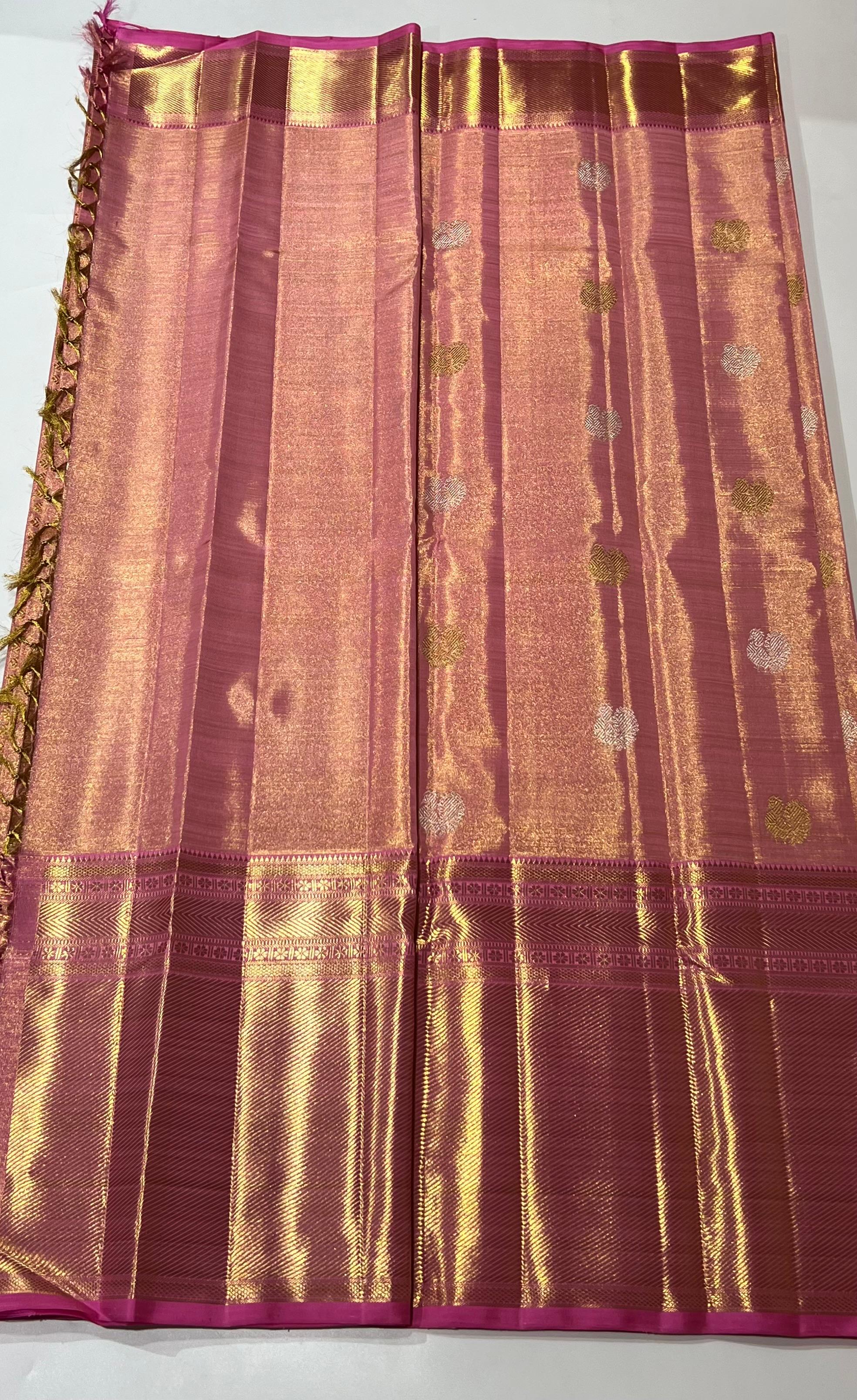 Peach and golden Kanjeevaram silk saree