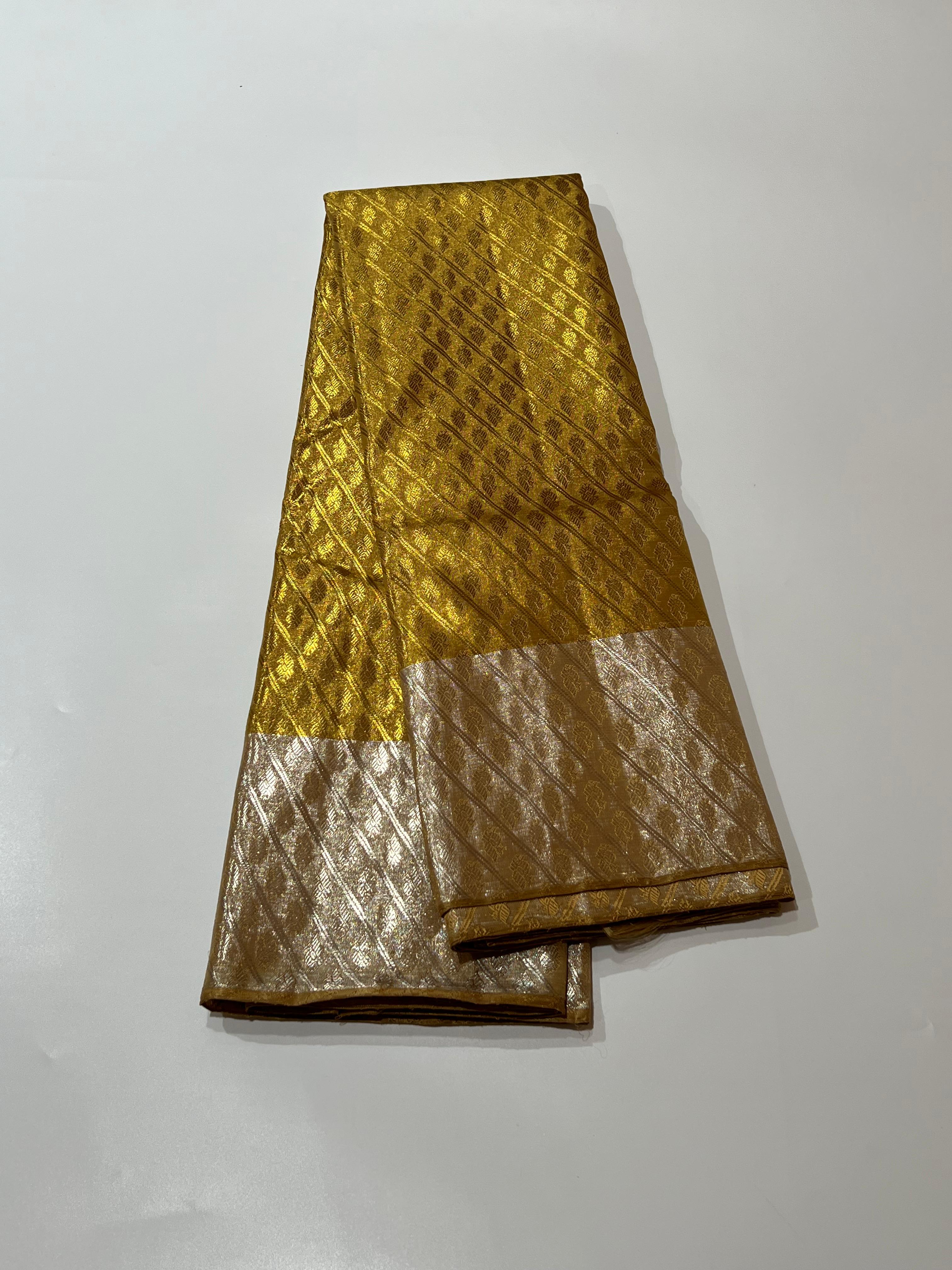 Golden and silver kanjeevaram silk saree