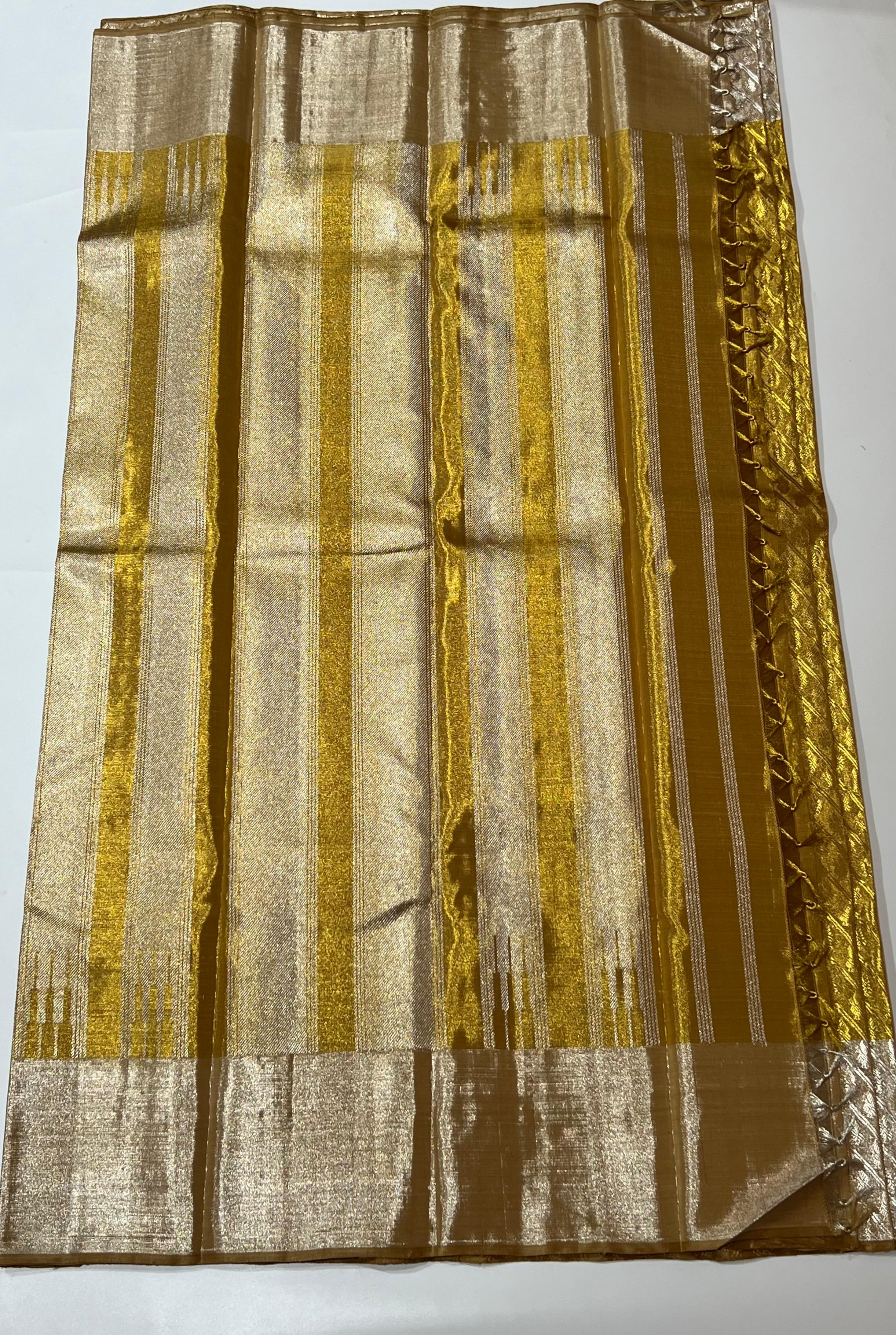 Golden and silver kanjeevaram silk saree