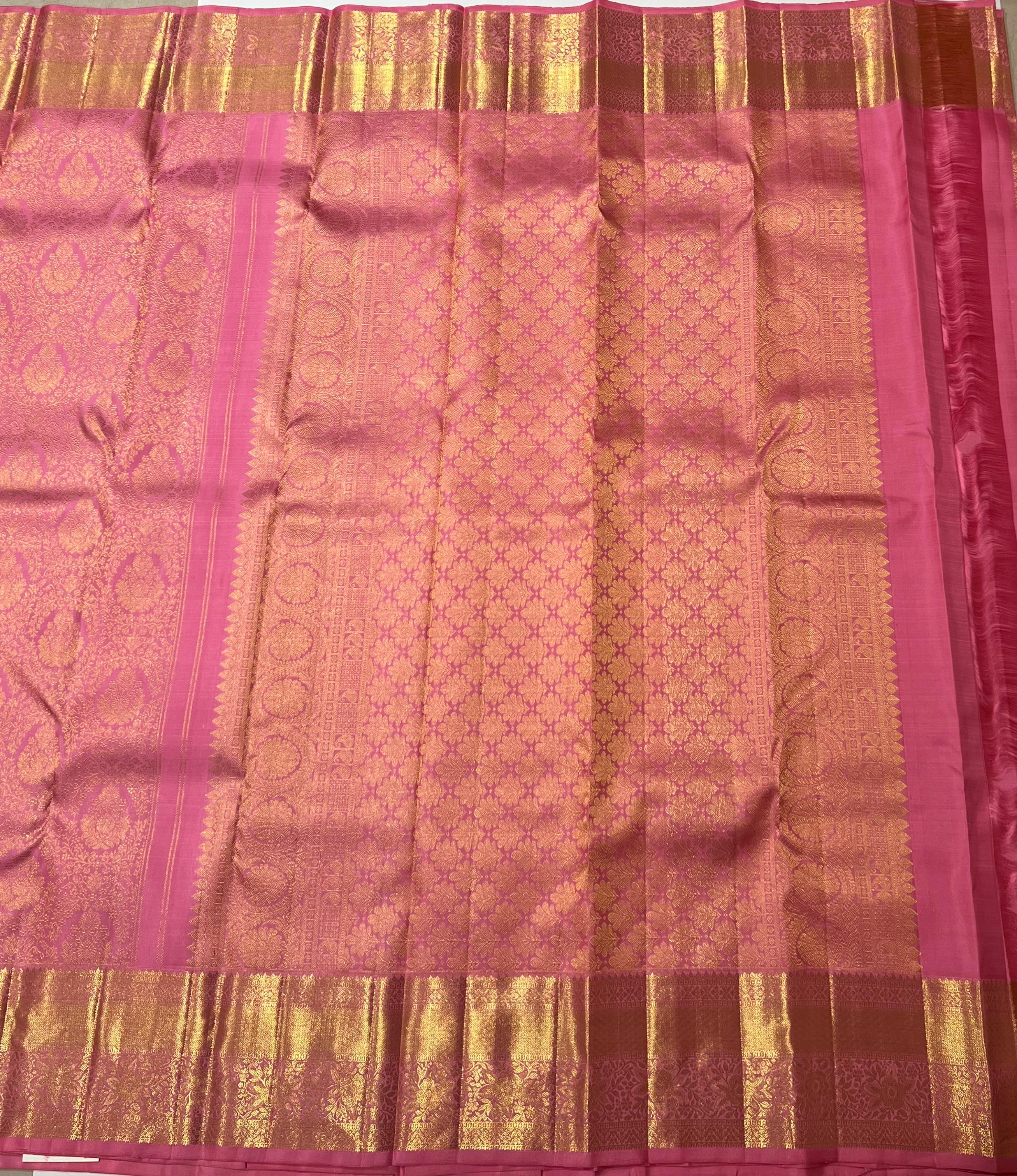Pink and golden Kanjeevaram silk saree
