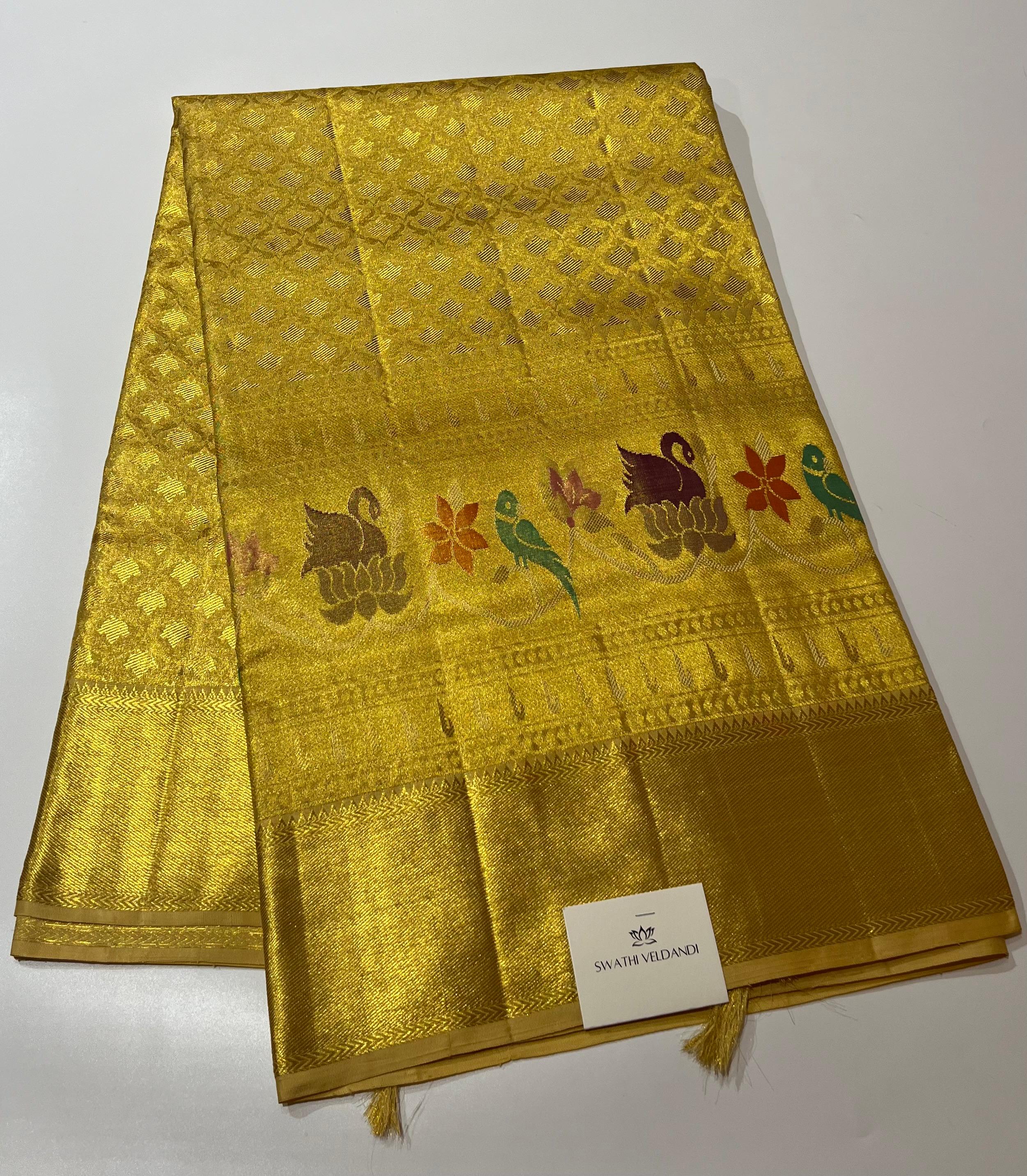 Golden Kanjeevaram silk saree