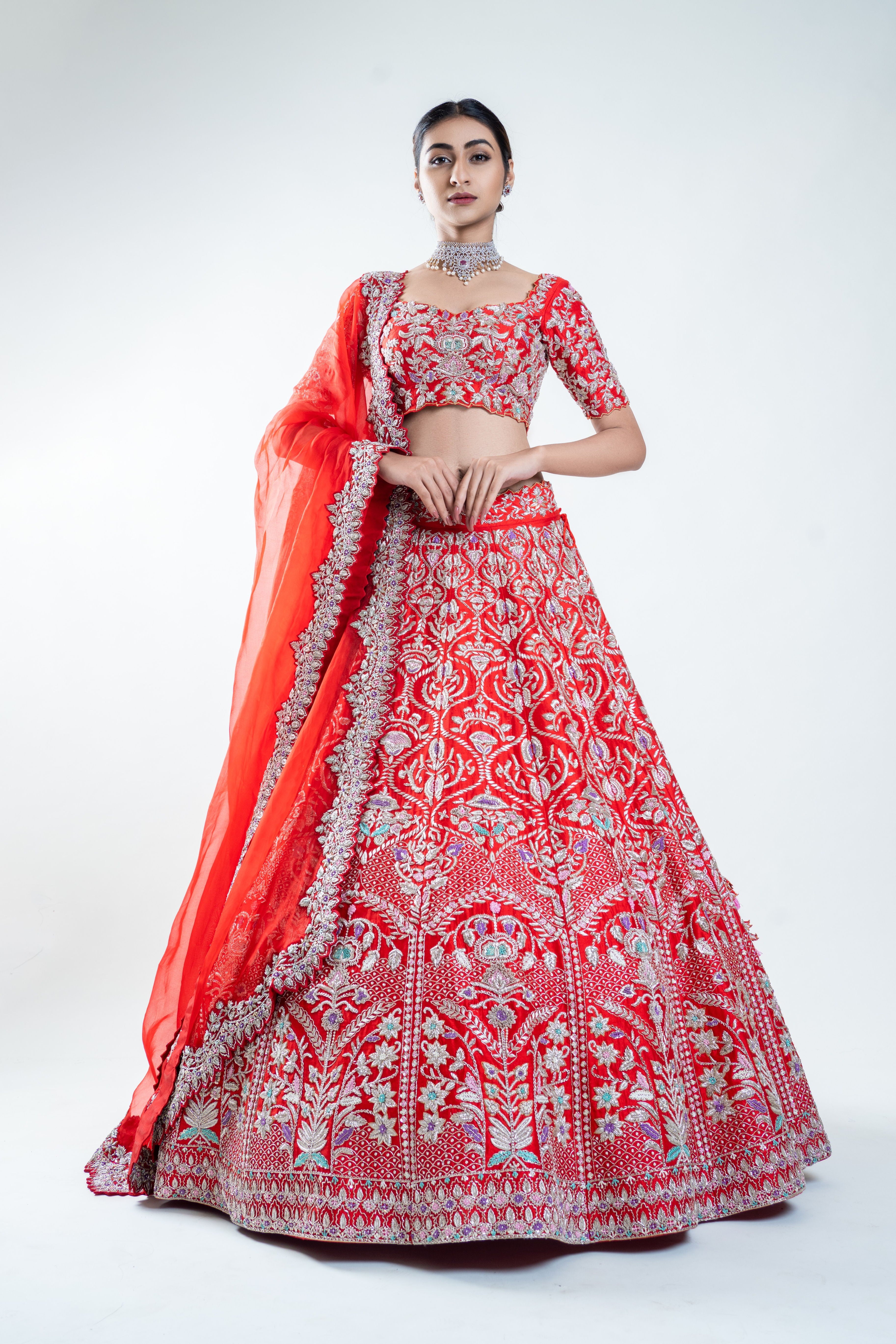 Bold Blossom Red Lehenga Set