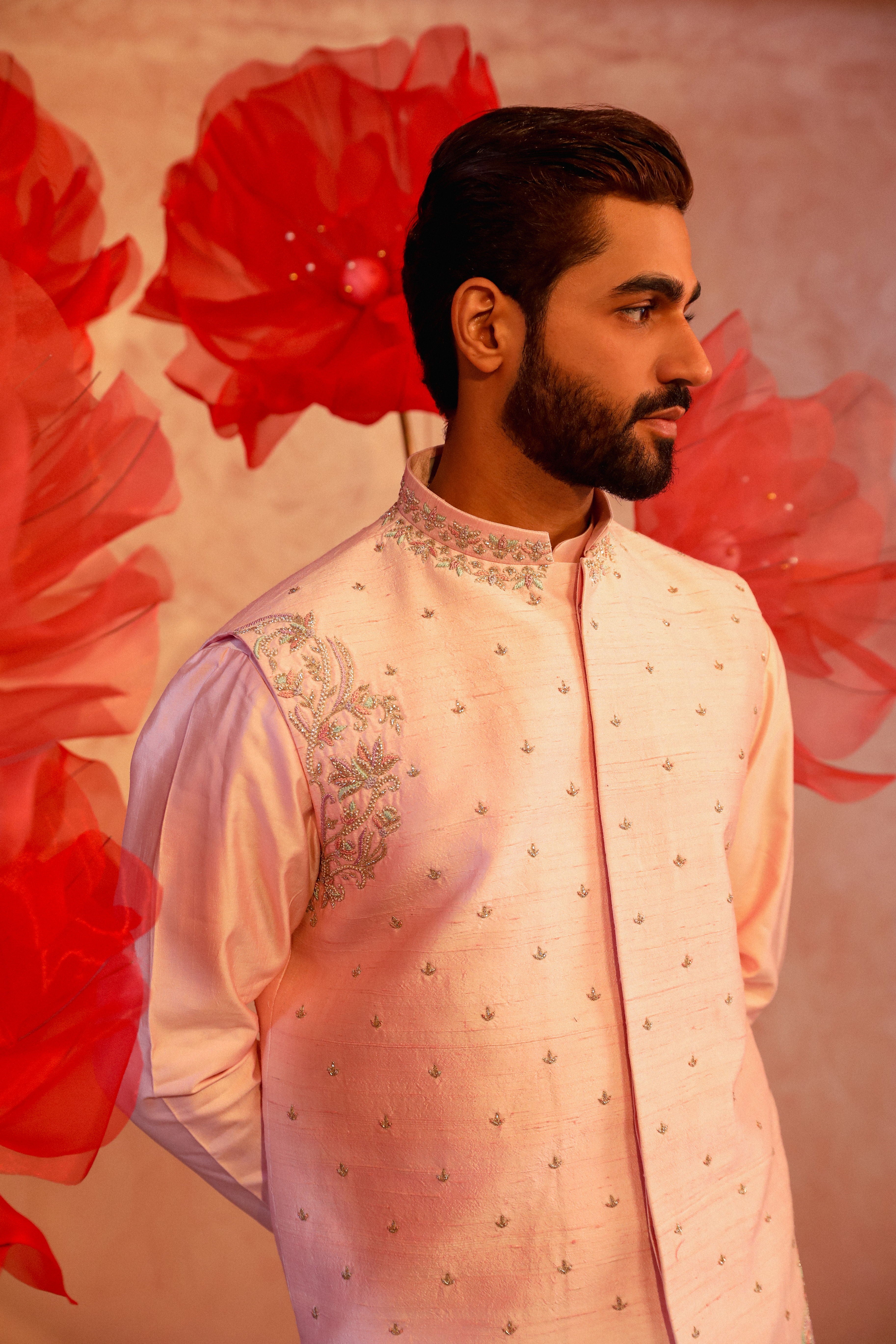 Salmon Pink Embroidered Bandi Set