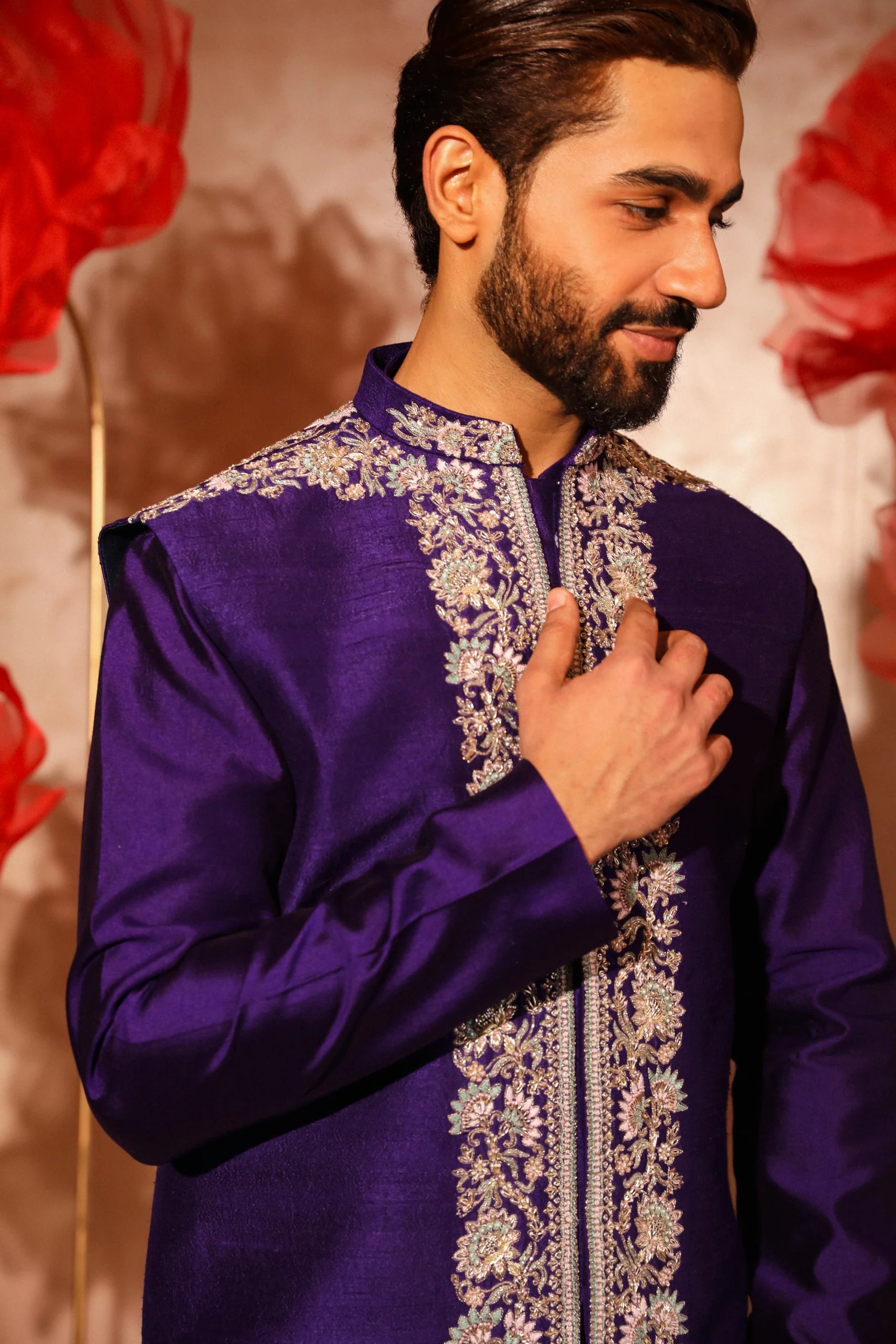 Purple Embroided Bandi Set