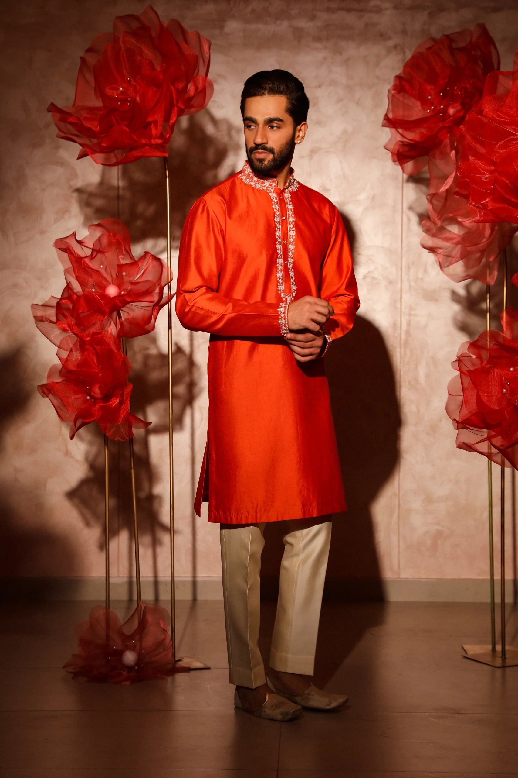 Orange Embroided Kurta Set