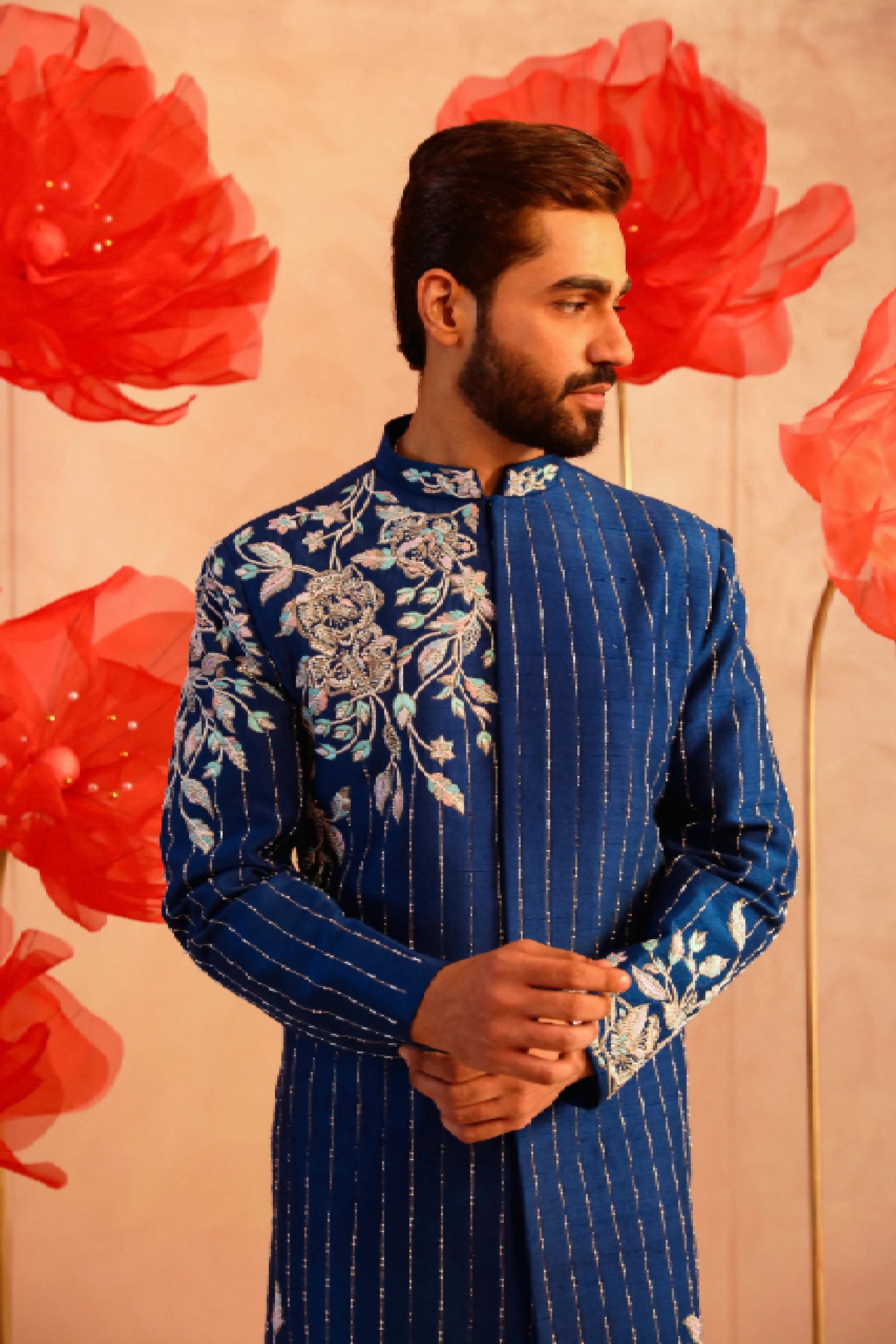 Royal blue sherwani for groom cheap
