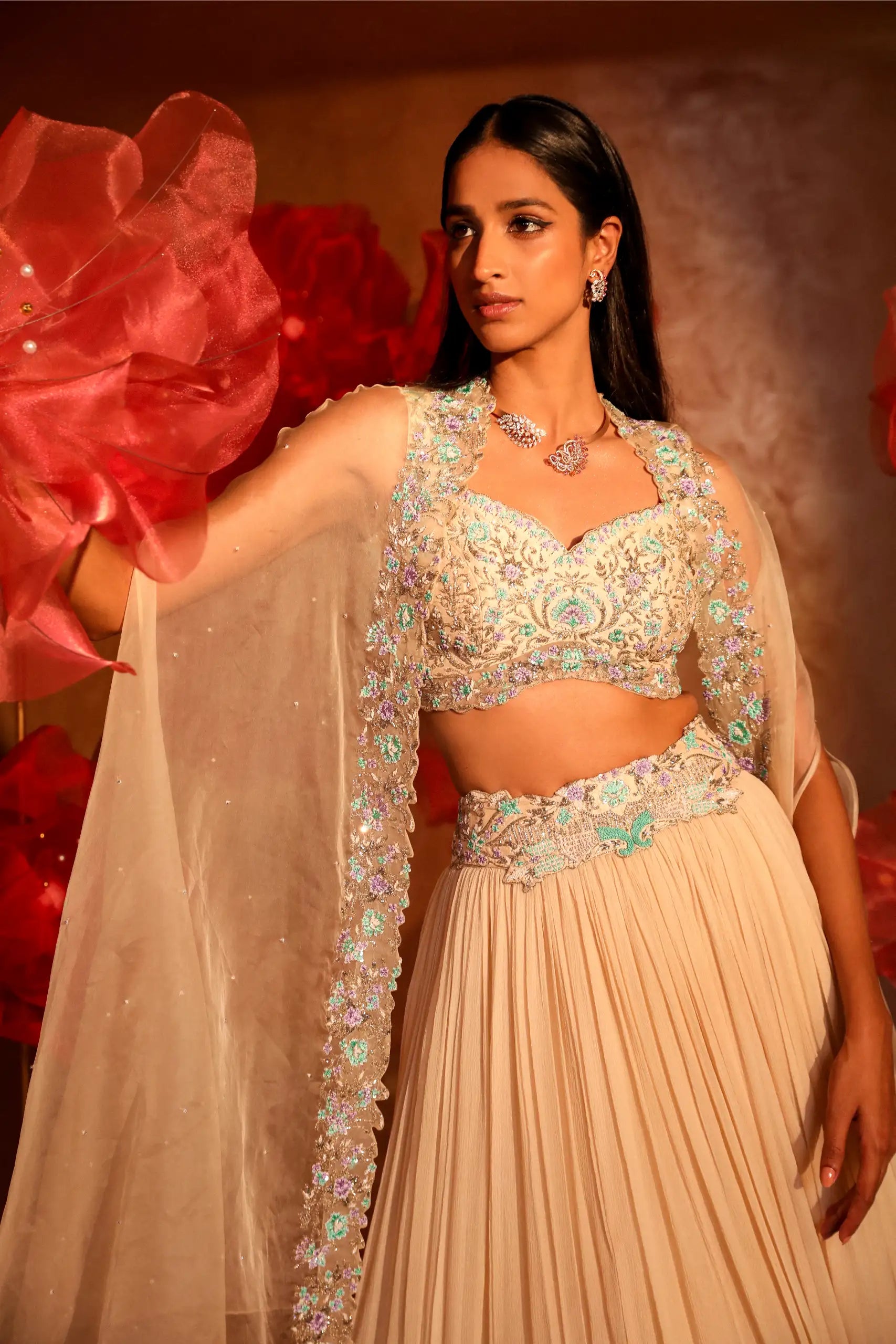 Illuminating Ivory Lehenga and Cape Set1