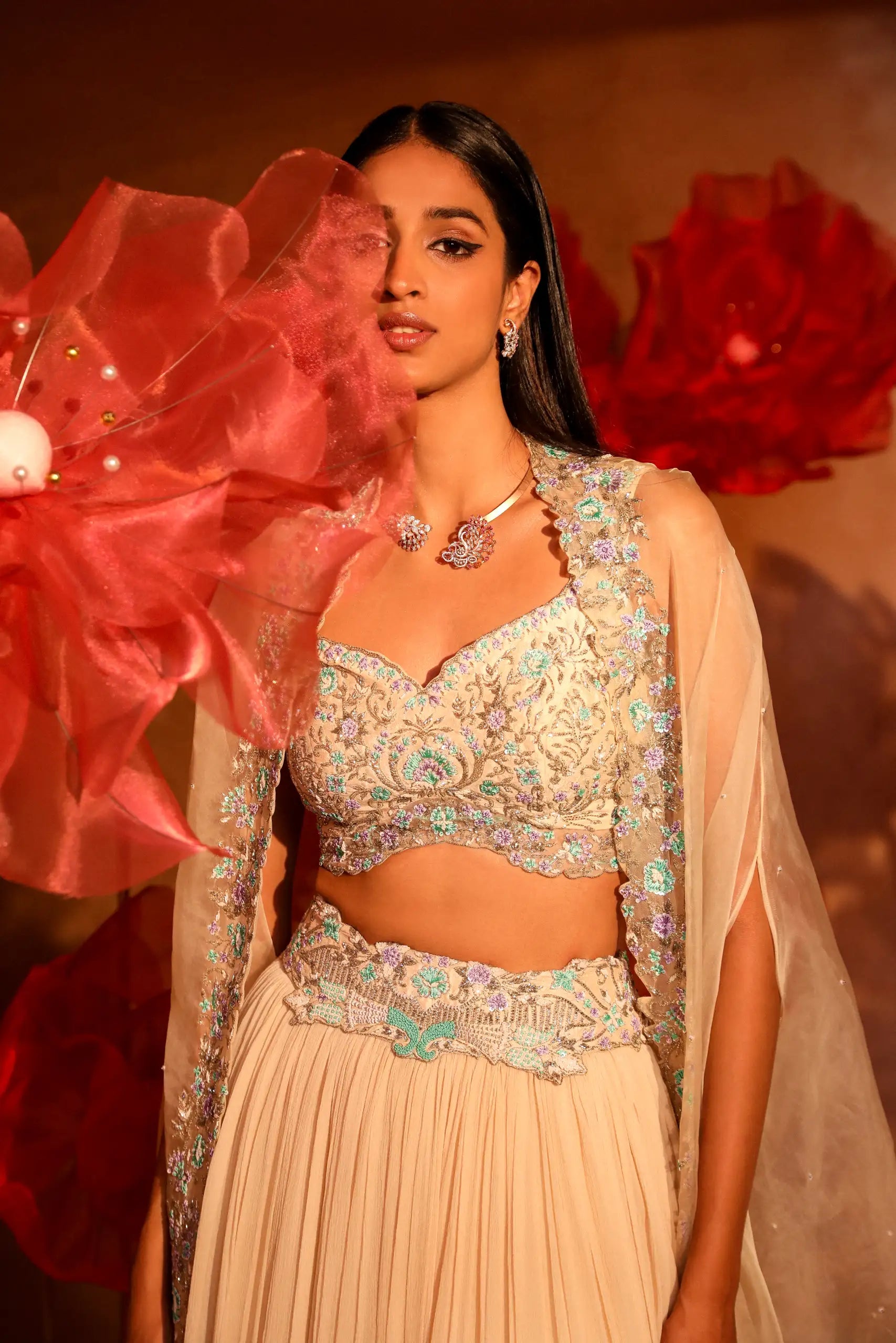 Illuminating Ivory Lehenga and Cape Set1