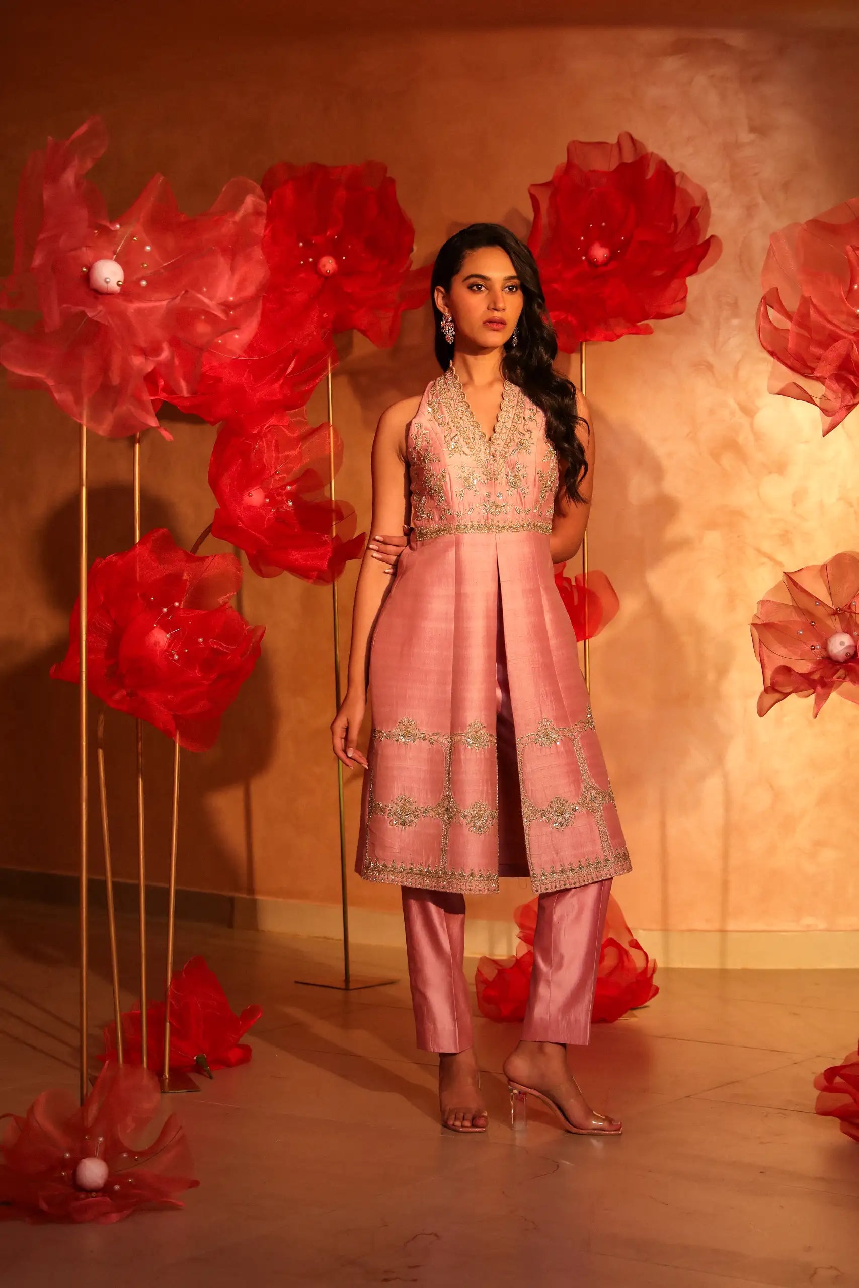 Fuchsia Cameo Pink Embroidered Kurta Set